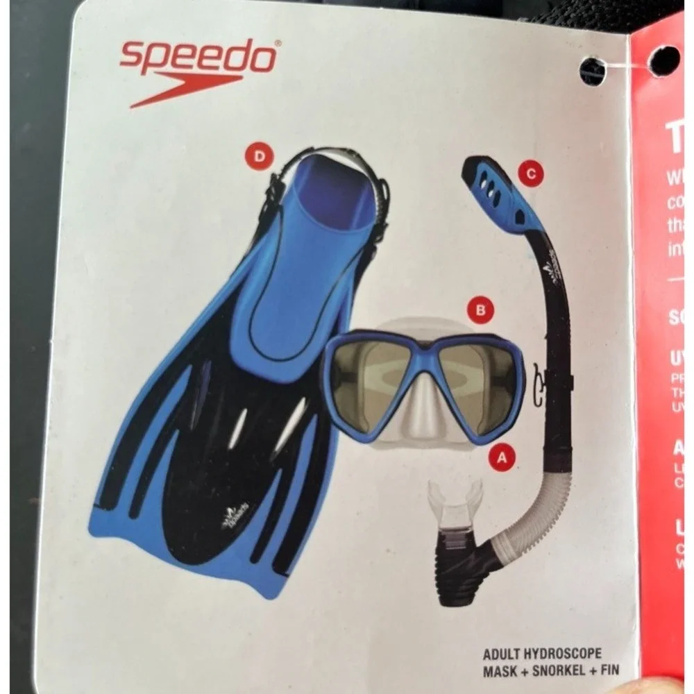 Speedo Dive Snorkeling Gear Set Swim Fins Mask Mesh Bag L Athletic Sporty Adult